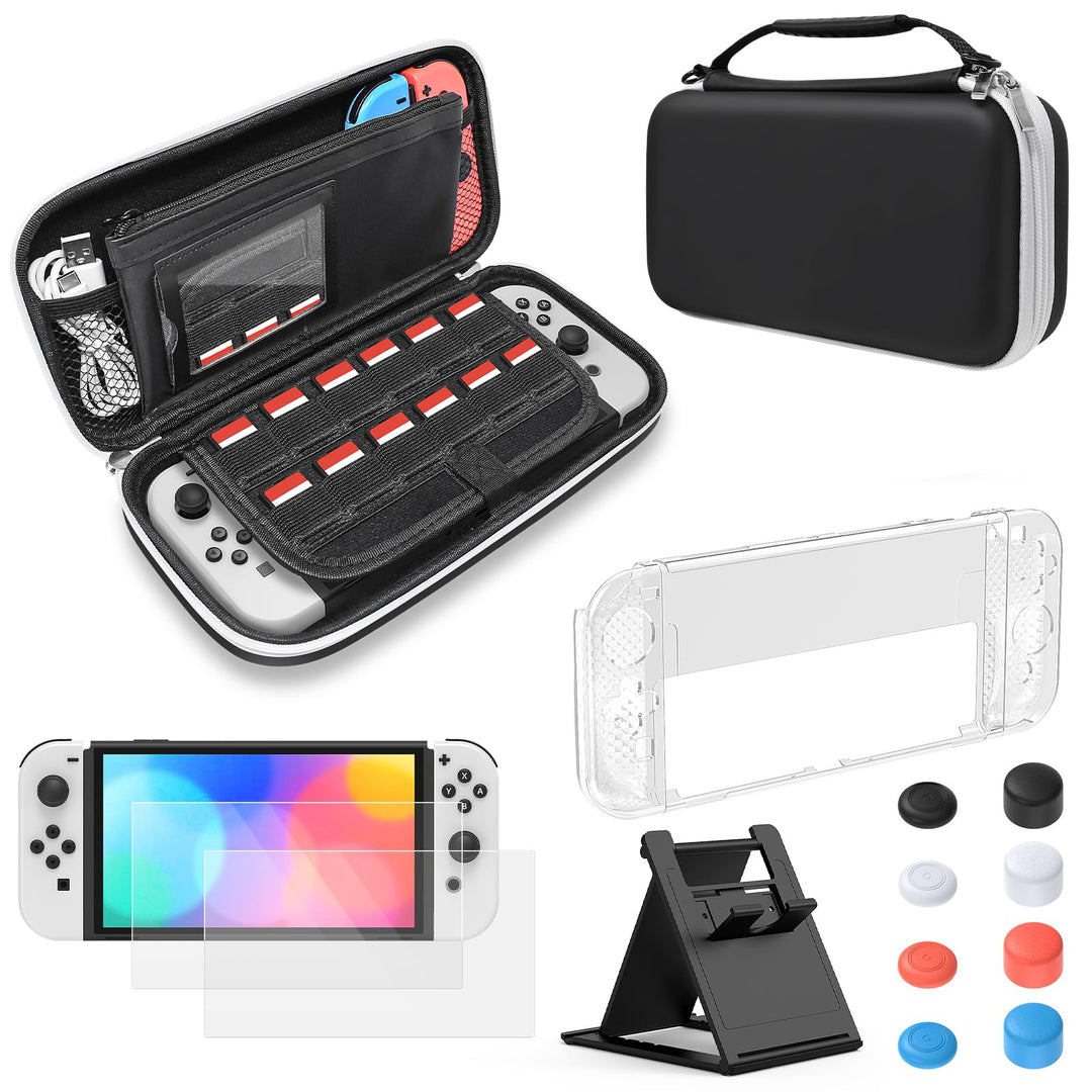 FYOUNG Zubehör Bundle Kompatibel mit Nintendo Switch OLED-Modell mit Tragetasche und Schutzhülle Tra