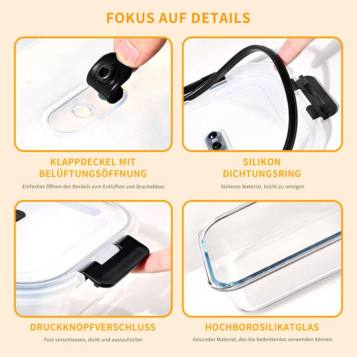 LNWSN Glas Aufbewahrung mit Deckel 6er Set, 1040ml Mehrzweck-Meal Prep Glas mit Schnappverschluss an
