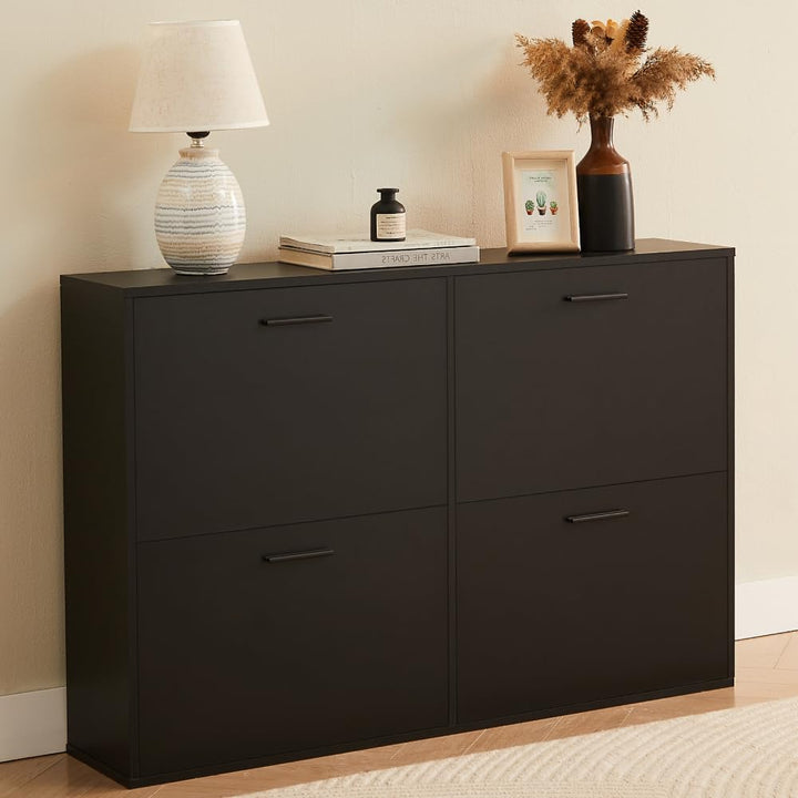 CASABEL Schuhschrank mit 4 Klappen – Schuhschrank Eingang Schwarz, Modernes Design, Grosse Kapazität