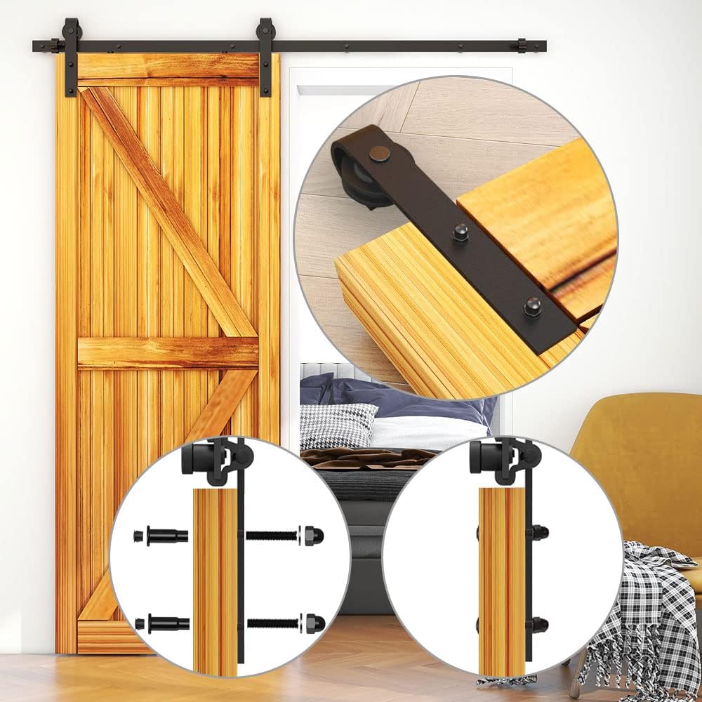 WOLFBIRD 213cm/7ft Schiebetürbeschlag Set Schiebetürsystem mit Bodenführung für Einzeltür Türbenutzu