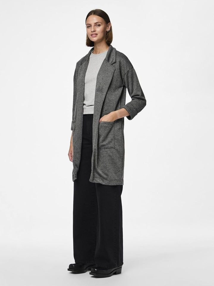PIECES Damen Mantel, Dark Grey Melange