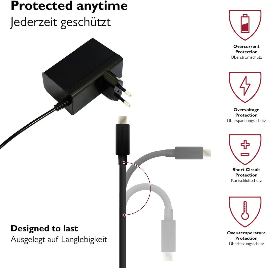 Lioncast Netzteil für Nintendo Switch/Switch Lite mit 1,8m Ladekabel | Ladegerät 15V via USB-C (Cont