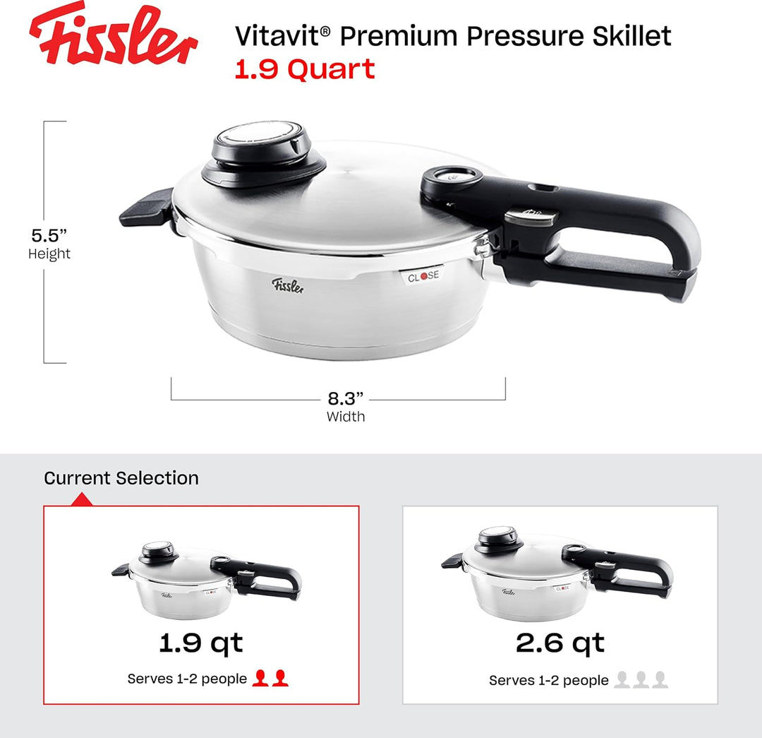 Fissler Vitavit Premium® Schnellbratpfanne (Ø 18 cm, 1,8 L) – Edelstahl-Schnellkochtopf mit 4 Garstu
