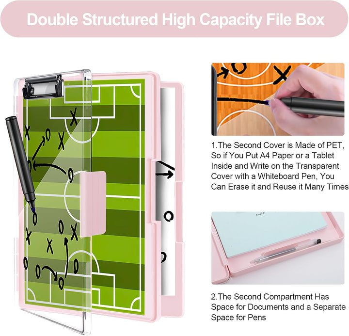 FRETONBA Klemmbrett a4 mit Aufbewahrungsfach, Rosa Kunststoff-Klemmbrett, Leichtes Zwischenablage, T