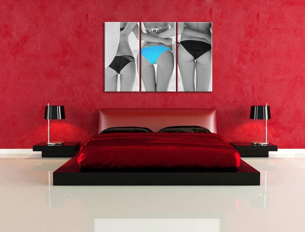 Frauenhintern in Bikinihose schwarz/weiss 3-Teiler Leinwandbild 120x80 Bild auf Leinwand, XXL riesig