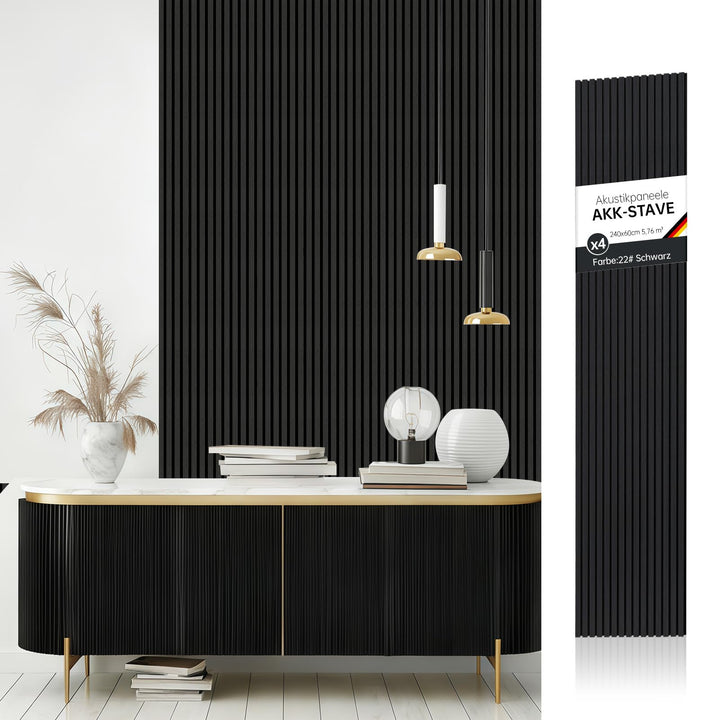 AKK-STAVE Akustikpaneele Holz 240x60 cm (4er-Set 5,76 m²) - Akustik Paneele & Holzpaneele Wand Holzf