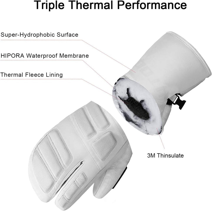KUTOOK Skihandschuhe Ziegenleder 3M Thinsulate Fäustlinge 5 MM Eva HIPORA Wasserdicht Winddicht Stra