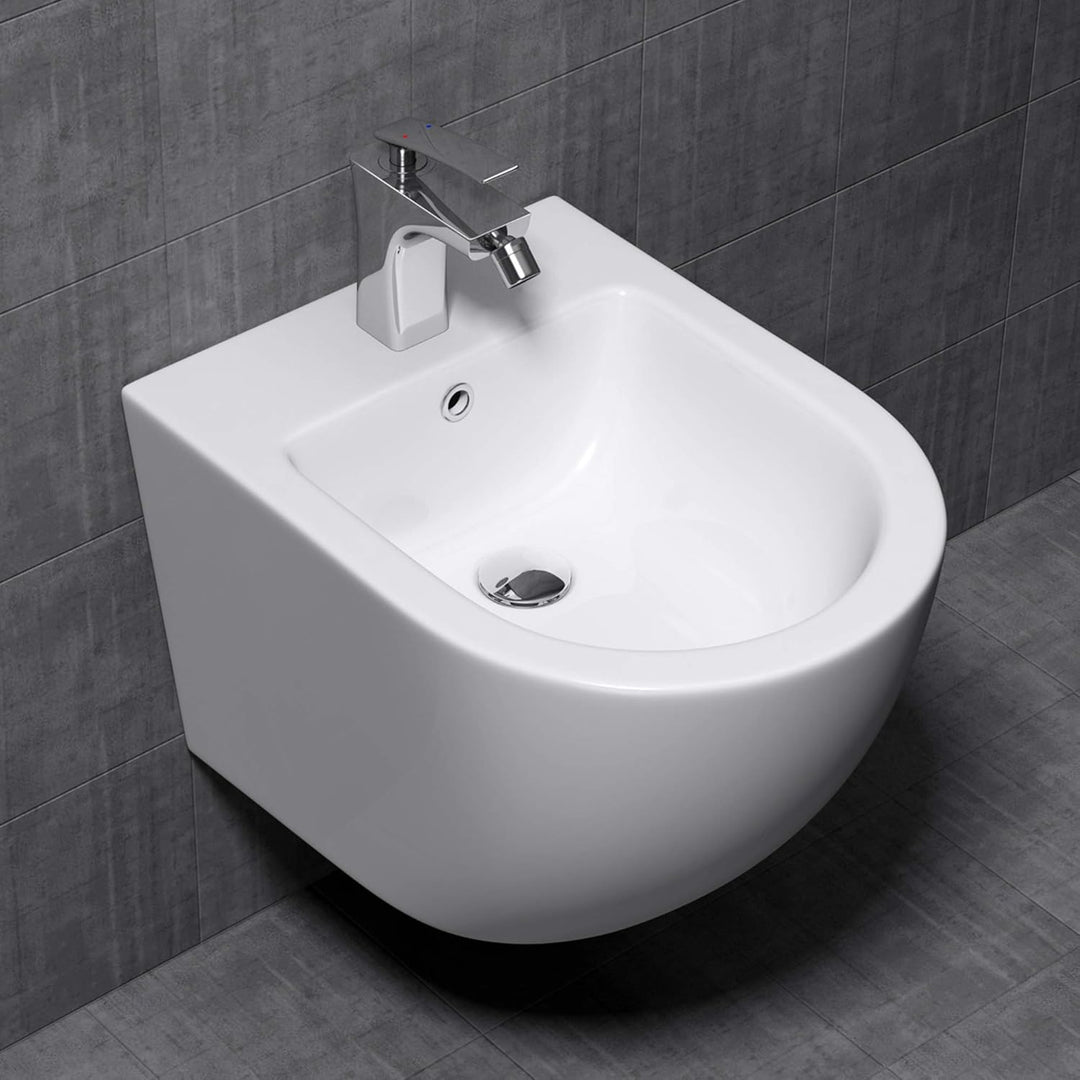 Mai &amp; Mai Hänge-Bidet D179 Weiss 48,5x36x36cm aus Keramik 1-Hahnloch schmutzabweisende Oberfläche We