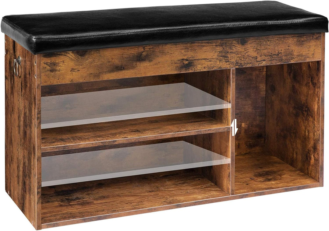 HOOBRO Schuhbank, Sitzbank, 3 offene Fächer, 82 x 31,5 x 46,5 cm, gepolstert, Stauraum unter der Sit