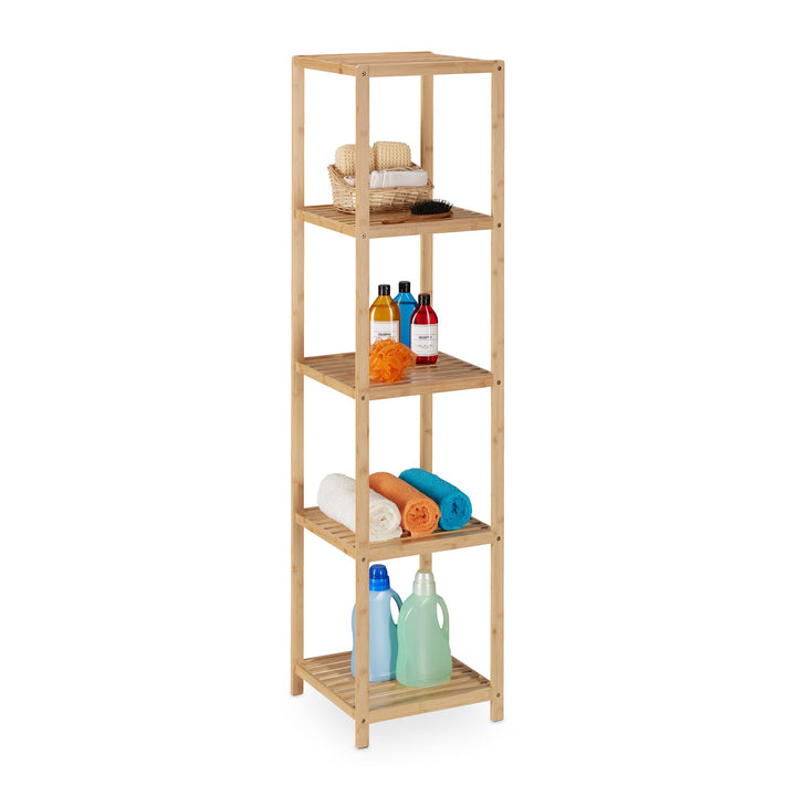 Relaxdays Badregal, Bambus, 5 Ablagen, HBT: 162 x 38 x 39,5 cm, Standregal für Badezimmer & Küche, f