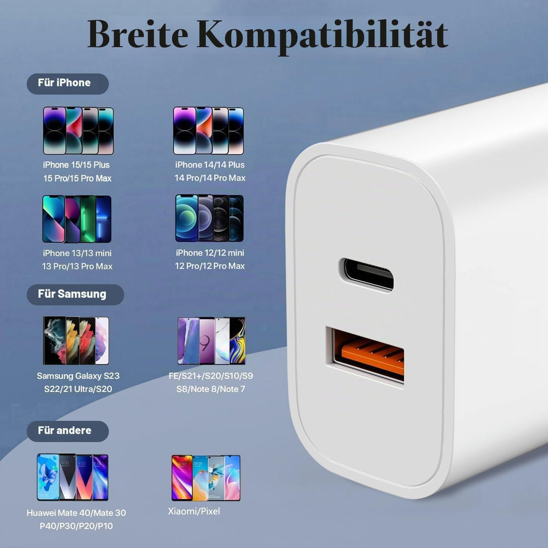 [3 Stück] 30W USB C Ladegerät + Schnellladekabel, 2-Port Schnellladegerät mit 1.8M Ladekabel，USB Ste