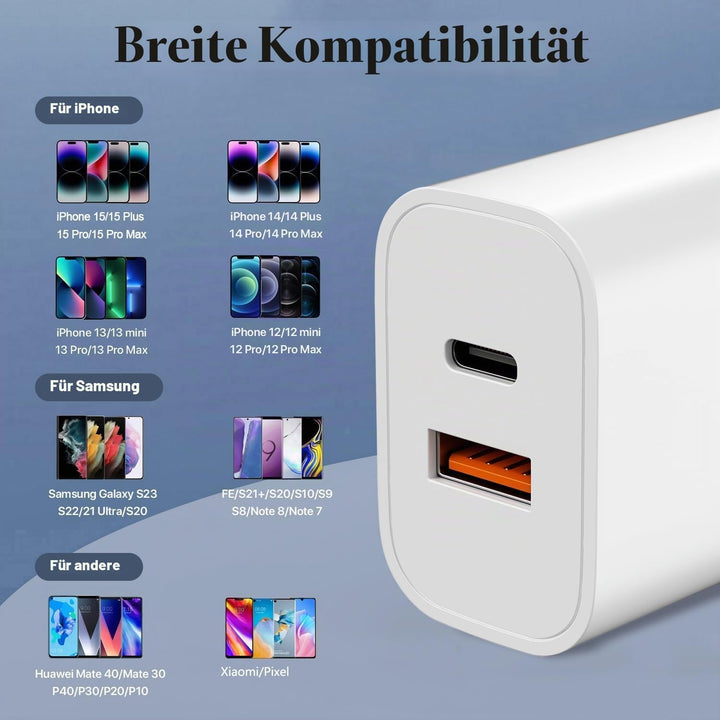 [3 Stück] 30W USB C Ladegerät + Schnellladekabel, 2-Port Schnellladegerät mit 1.8M Ladekabel，USB Ste