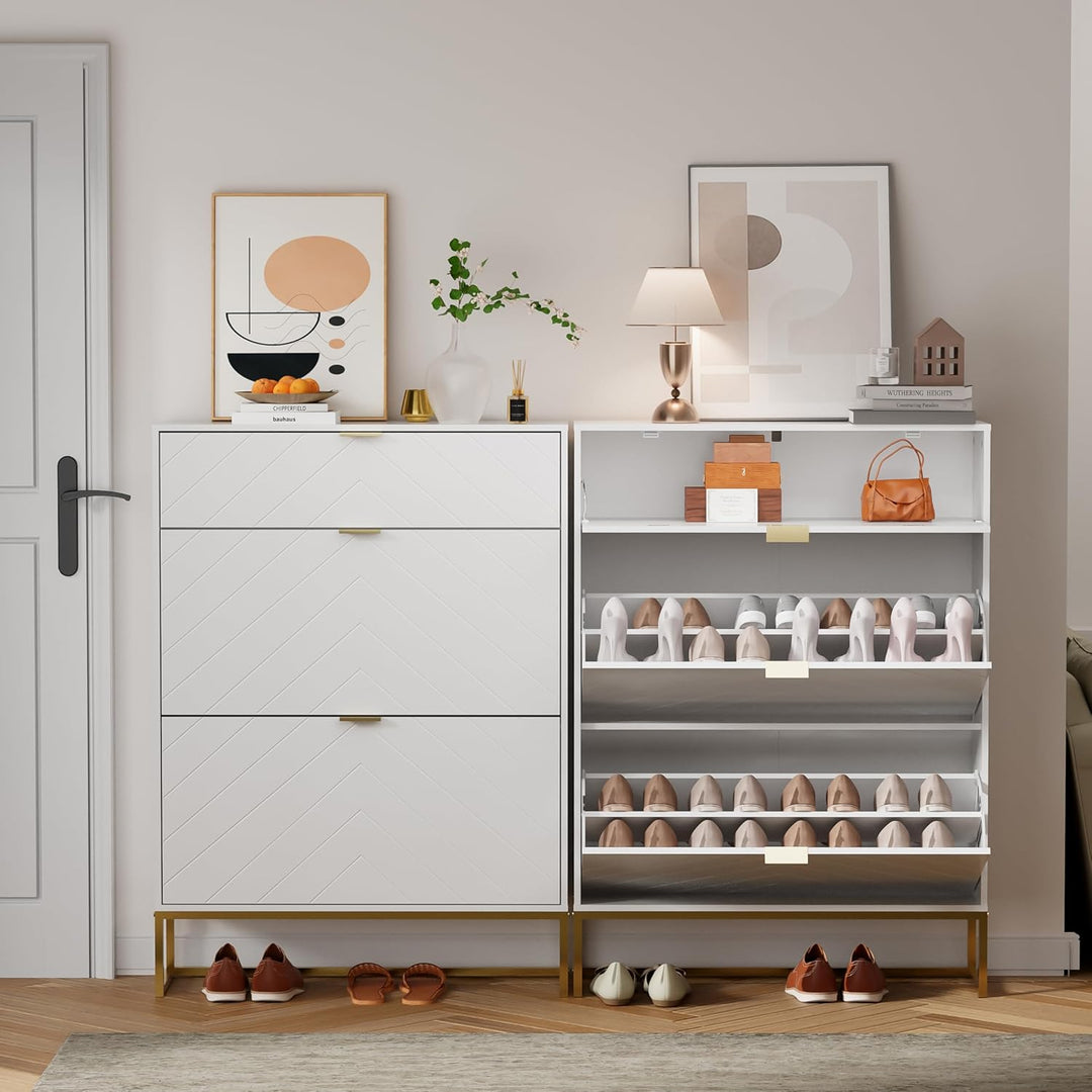 UEV Schuhschrank mit 3 Klappen schmal Schuhablage Schuhkommode Schuhregal Schuhkipper Platzsparend,