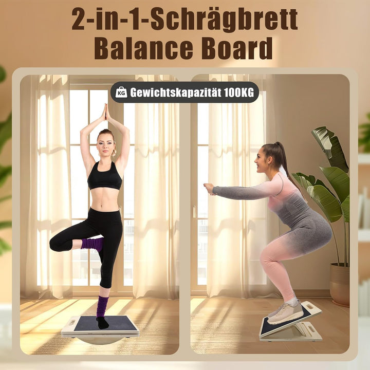 Schrägbrett und Slant Board Holz, Balance Board, Wadendehner für Physiotherapie, Verstellbares‌ Mobi