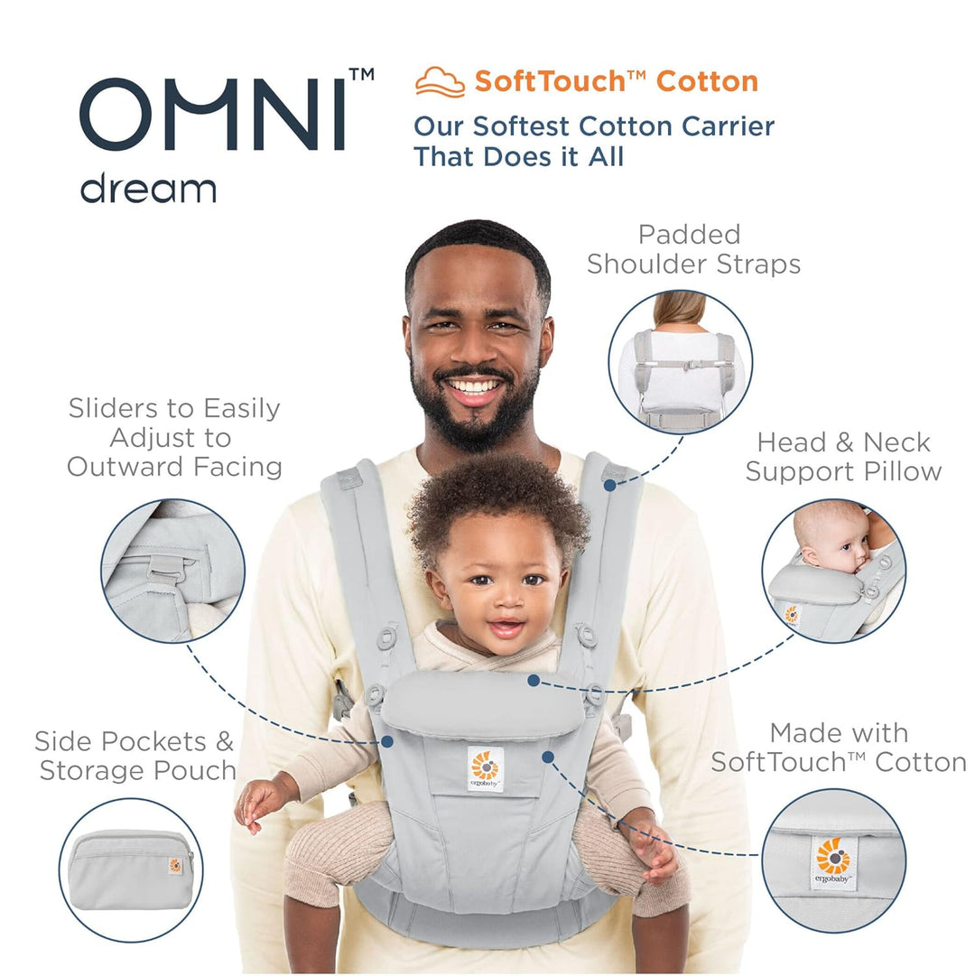 Ergobaby Omni Dream Babytrage für Neugeborene ab Geburt bis 20kg, 4 Positionen SoftTouch Cotton Ergo
