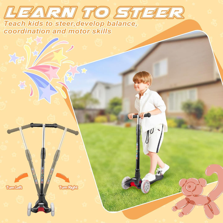 KORIMEFA Scooter Kinder Roller, Dreiradscooter mit PU LED Räder, Leuchtenden Räder, Faltbarer Höhenv