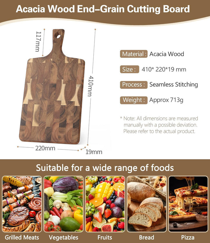XINZUO Schneidebrett aus Akazienholz 41 * 22 * 1,9cm Rechteckiges Servierbrett mit Griff, Hackbrette