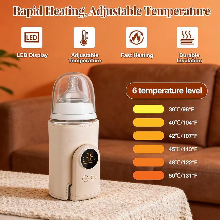 Flaschenwärmer Baby mit 6-Temperaturstufen (38°C-50°C), Tragbarer Flaschenwärmer Akku mit LCD-Displa