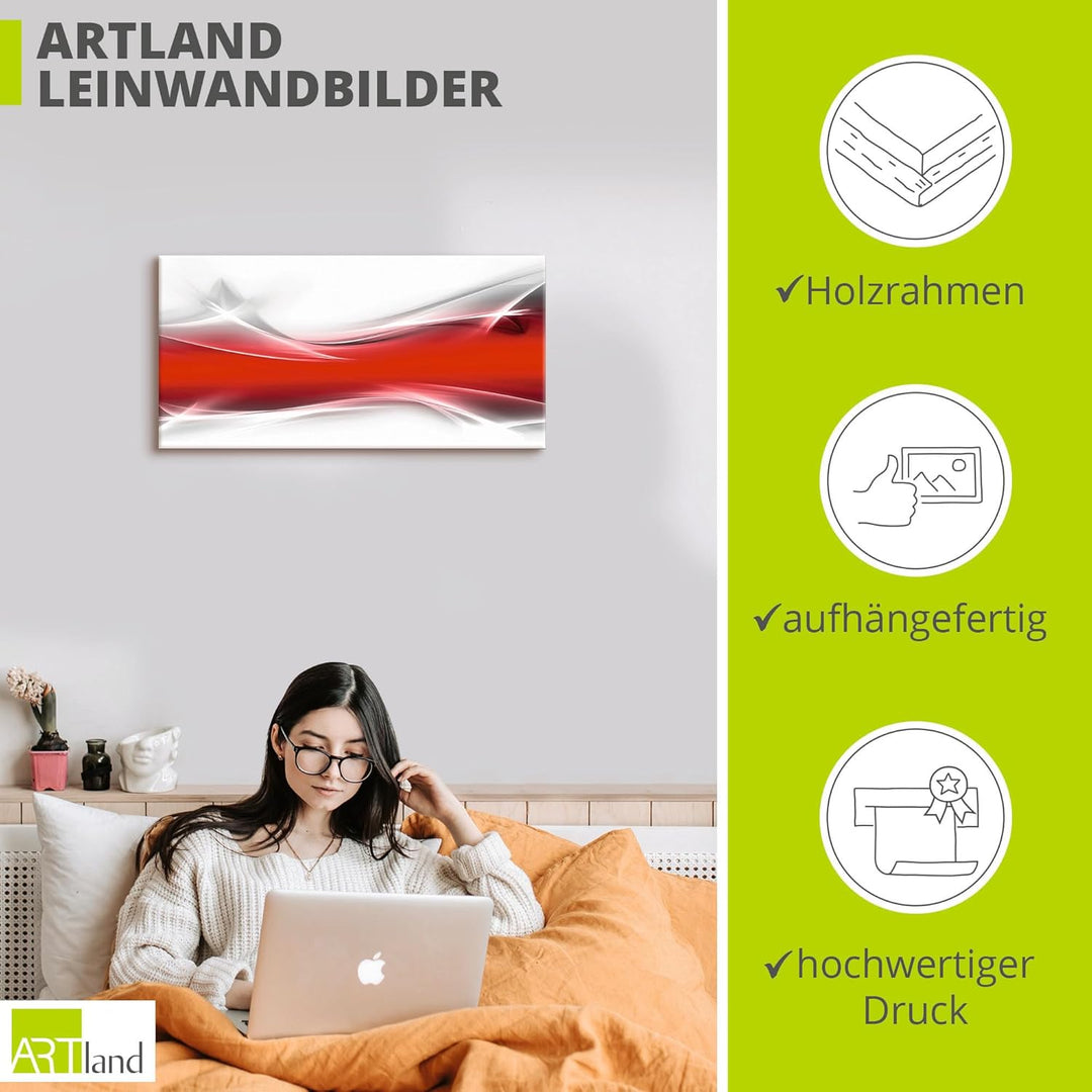 ARTland Leinwandbilder Wandbild Bild auf Leinwand 100x50 cm Abstrakte Bilder Gegenstandslos T9IM Rot