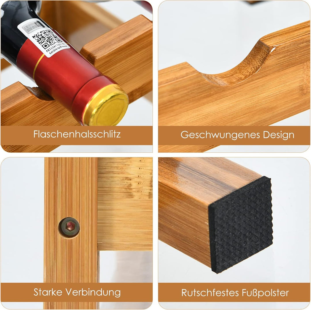 COSTWAY Weinregal für 12 Flaschen, Flaschenregal mit 2 Etagen, Flaschenhalter aus Bambus für Keller,