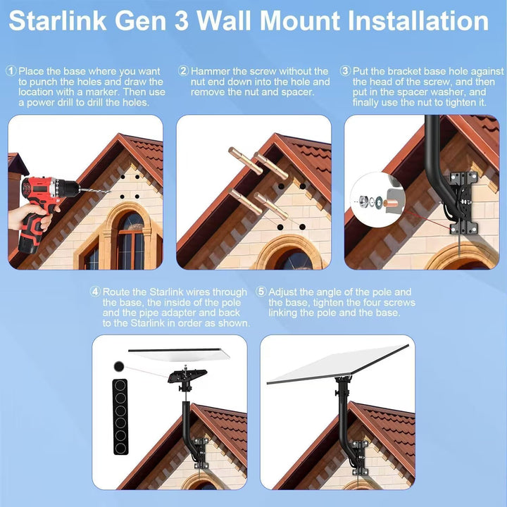 Starlink Gen 3 Mount,mit Starlink-Rohradapter,PRUBOVI Starlink Dachmontagesatz für die Installation