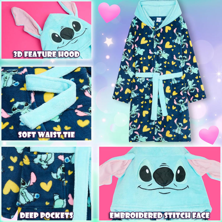 Get Trend Bademantel Mädchen, Flauschig mit Prints von Stitch und Angel, Barbie, Disney Prinzessinne