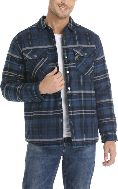 TACVASEN Herren Karierte Hemdjacke Flanellhemd Holzfällerhemd Thermohemd Jacke S Blau Grau, S Blau G