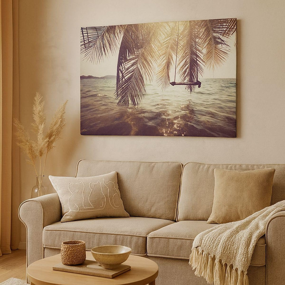 Bilder auf Leinwand Meer Palme Wasser Leinwandbild mit Rahmen 70x50cm Wandbilder Dekoration Wohnzimm