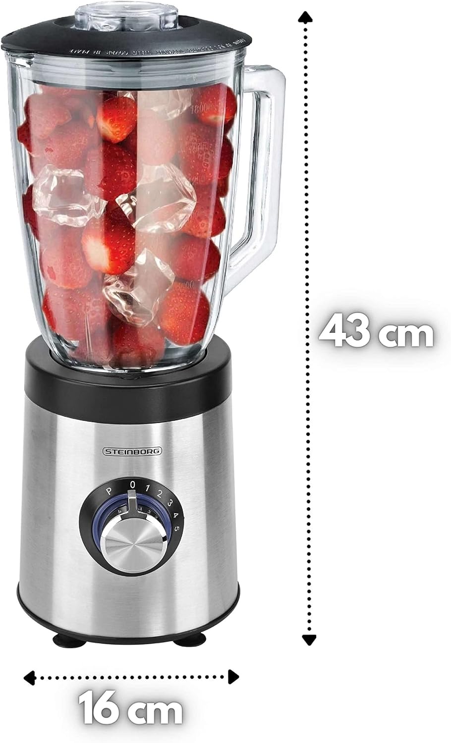 Standmixer | 800 Watt | 6-Fach Metallmesser | 1,5 Liter | 5 Stufen | Glas Edelstahl | Pulsfunktion |