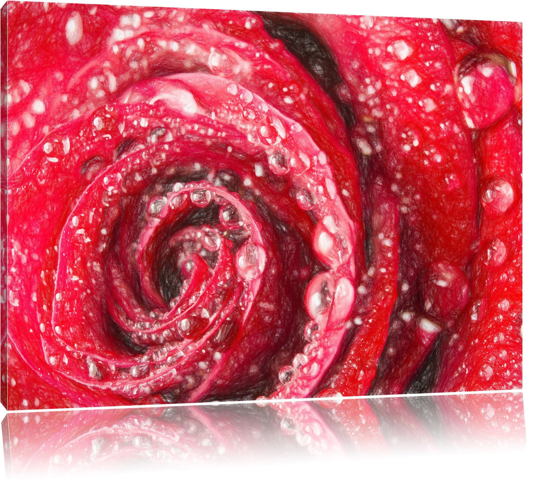 Pixxprint Rose mit Wassertropfen als Leinwandbild/Grösse: 100x70 cm/Wandbild/Kunstdruck/fertig bespa
