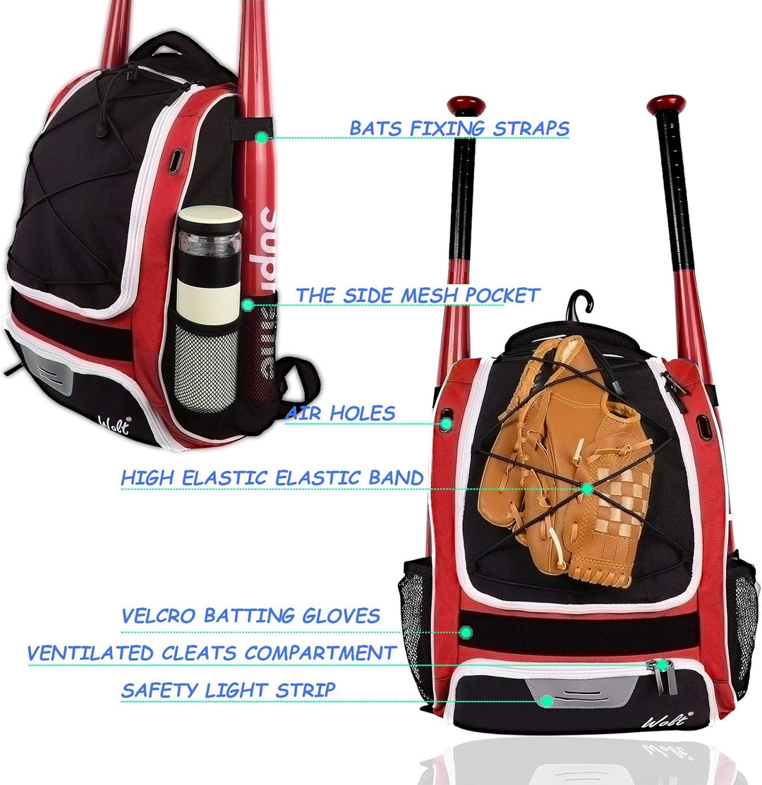 WOLT Baseball-Tasche für Jugendliche: Schläger-Rucksack für Baseball, T-Ball &amp; Softball-Ausrüstung &amp;