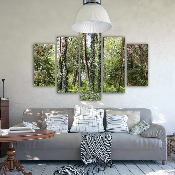 Feeby Leinwandbild 5 Teilig Landschaft Bild Wanddeko Natur Wald Lichtung grün 150x100 cm M_11535 150