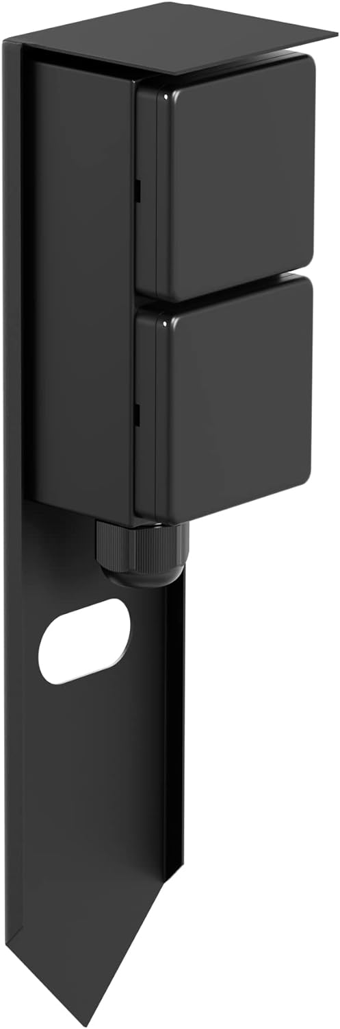 ledscom.de Garten Steckdosensäule PIWI mit Erdspiess für aussen, IP44, 2-fach, schwarz, eckig, 30 cm