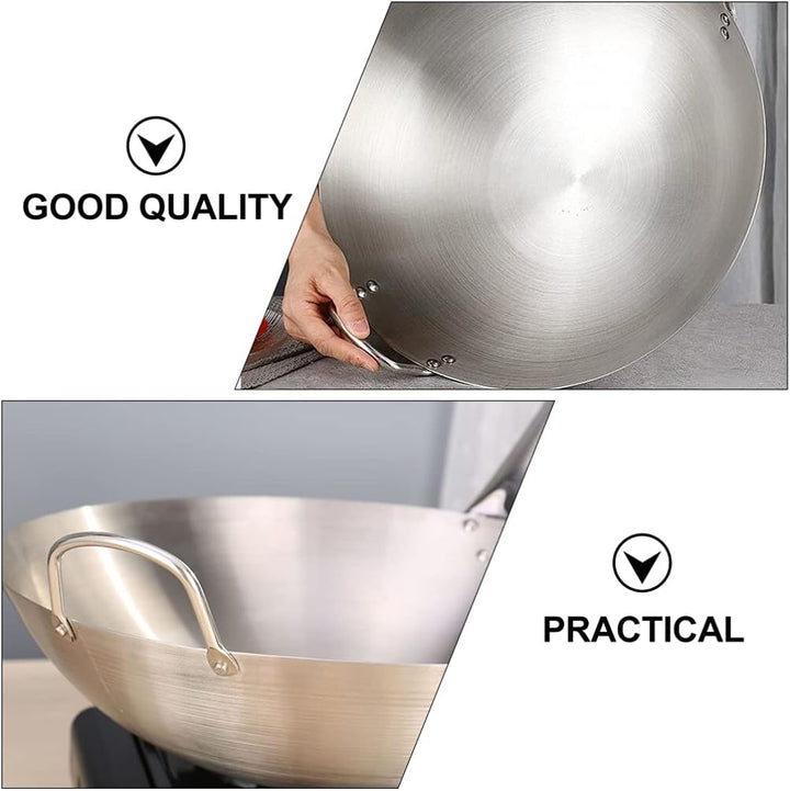 BESTonZON Edelstahl Wok Chinesische Pfanne Pan mit Griff Bratpfanne Induktion Wokpfanne Stielpfanne