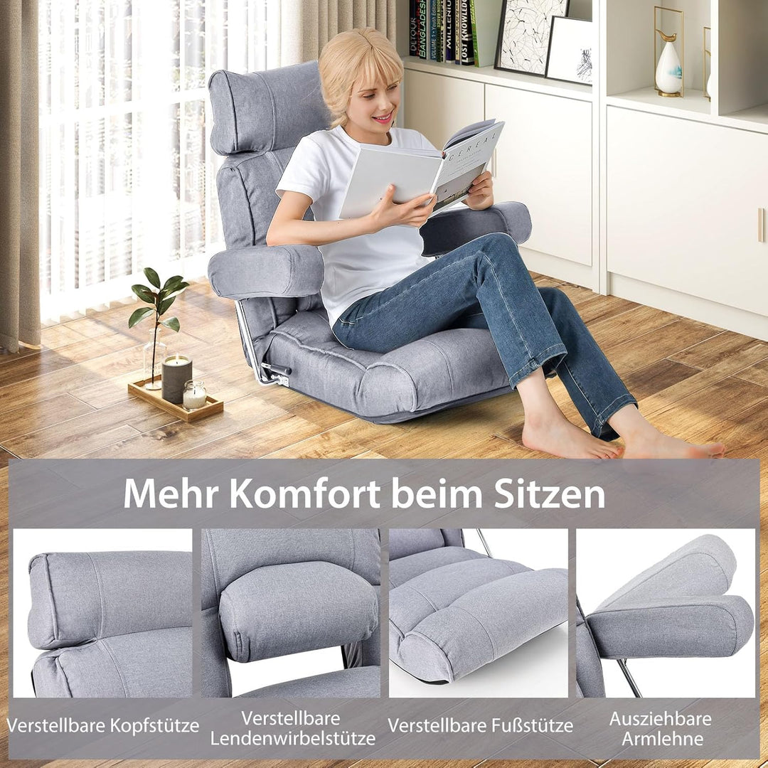 GOPLUS Bodenstuhl, Relaxliege mit Armlehne & Verstellbarer Rückenlehne, Bodensessel mit Schlaffunkti