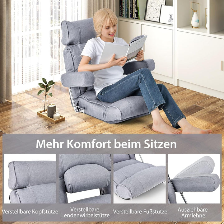 GOPLUS Bodenstuhl, Relaxliege mit Armlehne & Verstellbarer Rückenlehne, Bodensessel mit Schlaffunkti