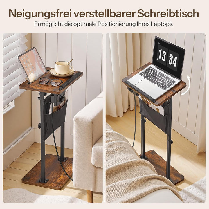 HOOBRO Höhenverstellbarer Beistelltisch (50,5 cm und 75,5 cm), Sofatisch, Couchtisch mit Ladestation