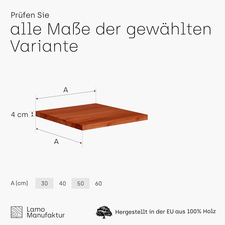 LAMO Manufaktur Holzplatte für Hocker Kinderhocker Beistelltisch Massivholz 30x30 cm, Dunkel, LHG-01