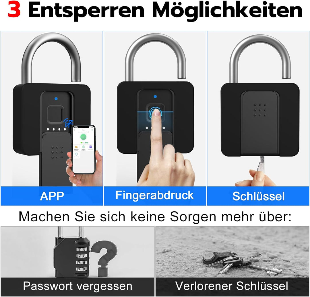 Vorhängeschloss Fingerabdruck, Anweller vorhängeschloss, Vorhängeschloss Wetterfest mit Schutzhülle,