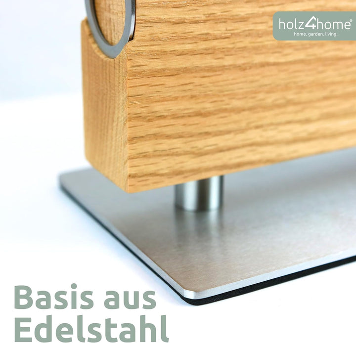 holz4home® Messerblock magnetisch aus Eichenholz I Messerbrett Messerhalter mit Fuss aus Edelstahl I