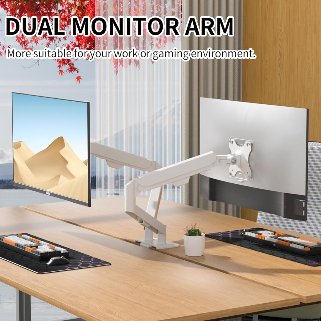 HILLPORT Weiss Monitor Arm Halterung 2 Monitore für 17 bis 30 Zoll Bildschirme, Bildschirmhalterung