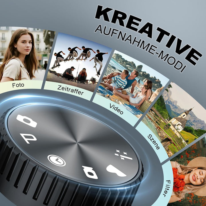 64MP Digitalkamera 8K für Fotografie & Vlogging, 180° Flip Screen Kamera mit WiFi, 16X Zoom, Externe