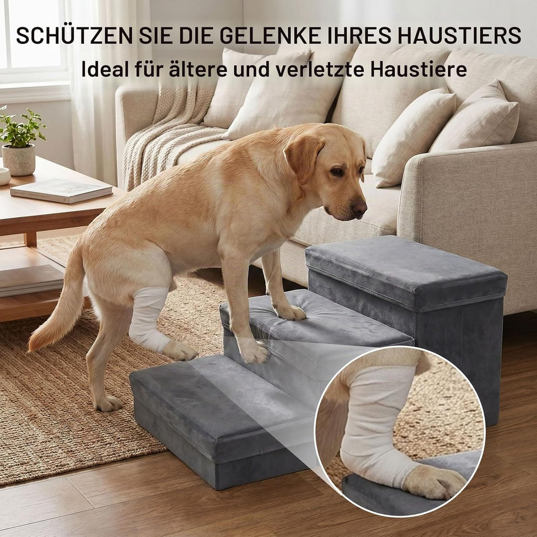 Hundetreppe Mit Stauraum 3 Stufen Faltbar 75x40x30cm - Rutschfeste Haustiertreppe Für Bett Und Sofa