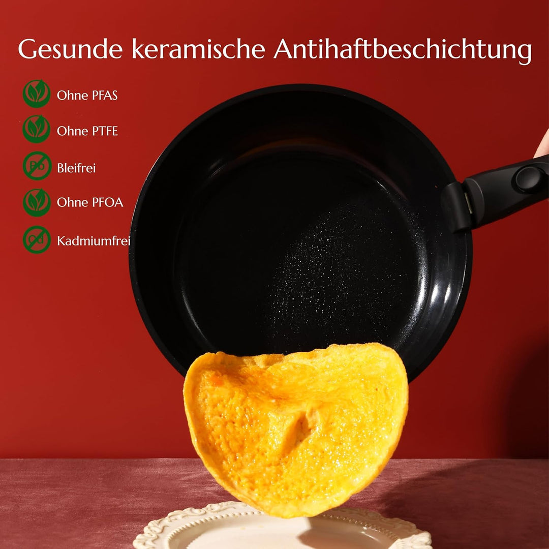 Uukrave Keramik Pfannenset mit Abnehmbaren griff, Wohnmobil Kochgeschirr Set für Camping, Keramik Un