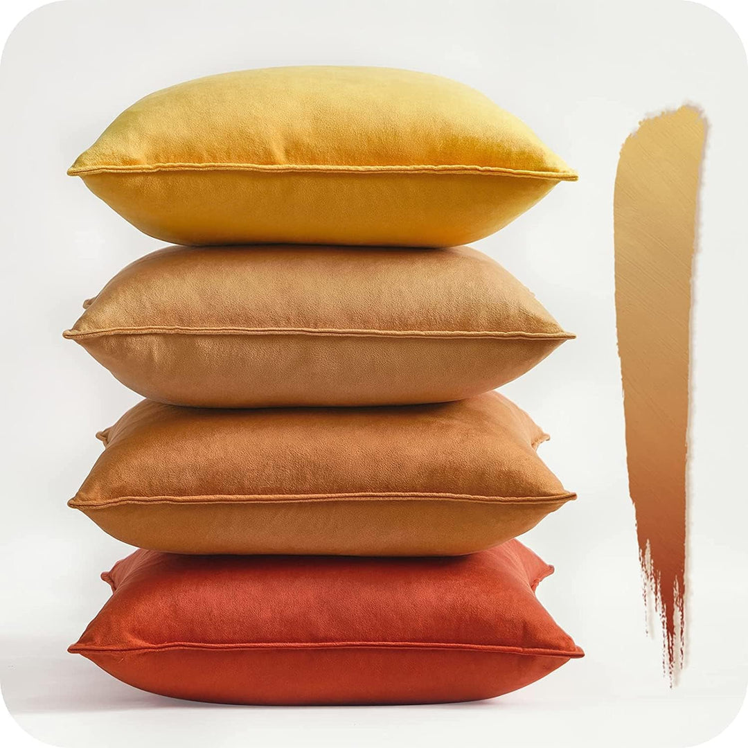 Topfinel Kissenbezug Herbst 45x45 gelb 4er Set Samt flauschig Farbverlauf Kissenbezüge Kissenhülle S
