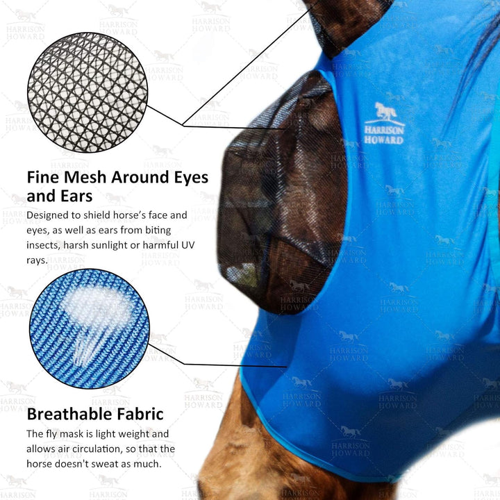 Harrison Howard Super Comfort Stretchy Fly Mask Large Eye Space with UV Protection Soft on Skin with