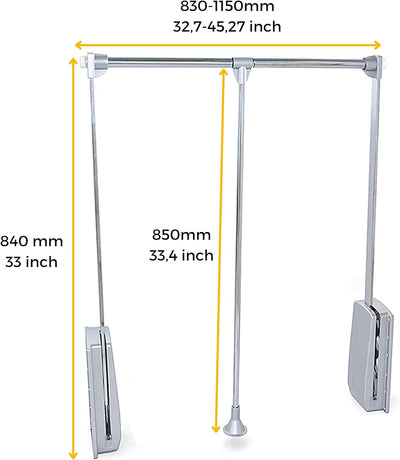 Emuca - Kleiderlift für Schrank, Ausziehbarer Kleiderlift 830-1150mm Breite, Schrankinnenseiten Mont