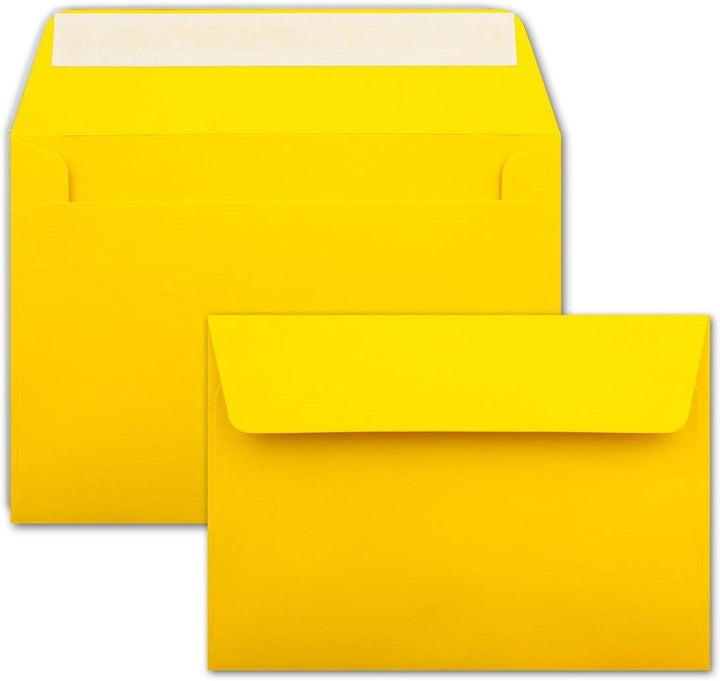 50 gerippte Briefumschläge DIN C6 Sonnenblumengelb - 11,4 x 16,2 cm - 100 g/m² Post-umschlag ohne Fe