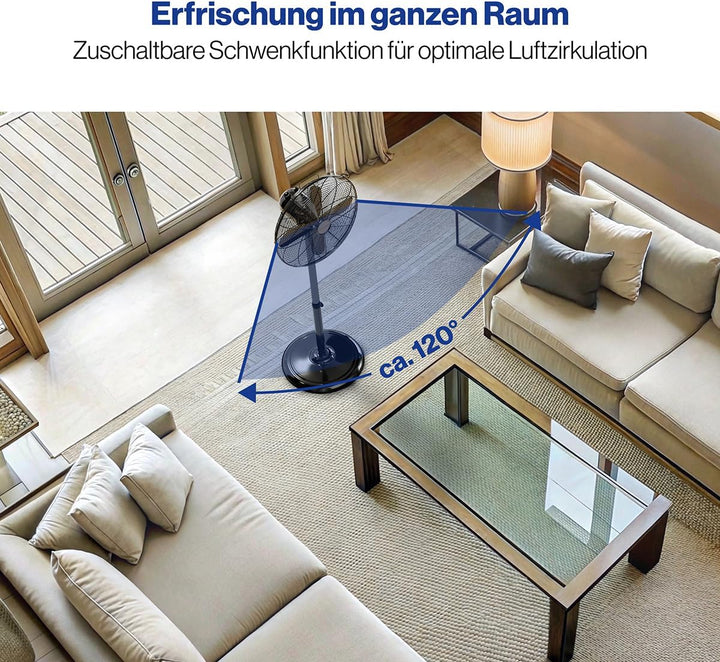 ProfiCare® Ventilator mit Schwenkfunktion | höhenverstellbar | Ventilator leise Ø 40cm | Standventil