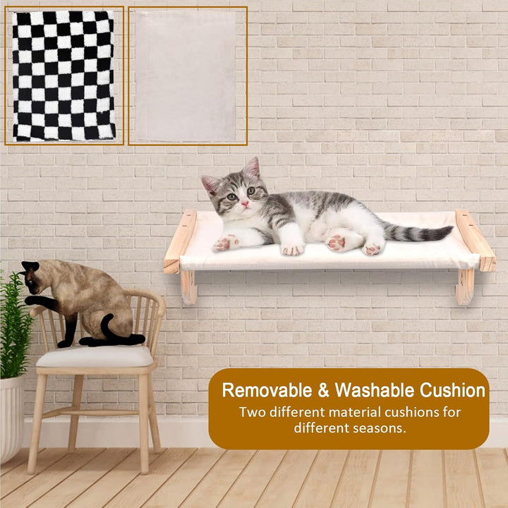 Katzenhängematte und Wandregal, Holzmöbel für Katzen, Schlaf- und Spielplattform